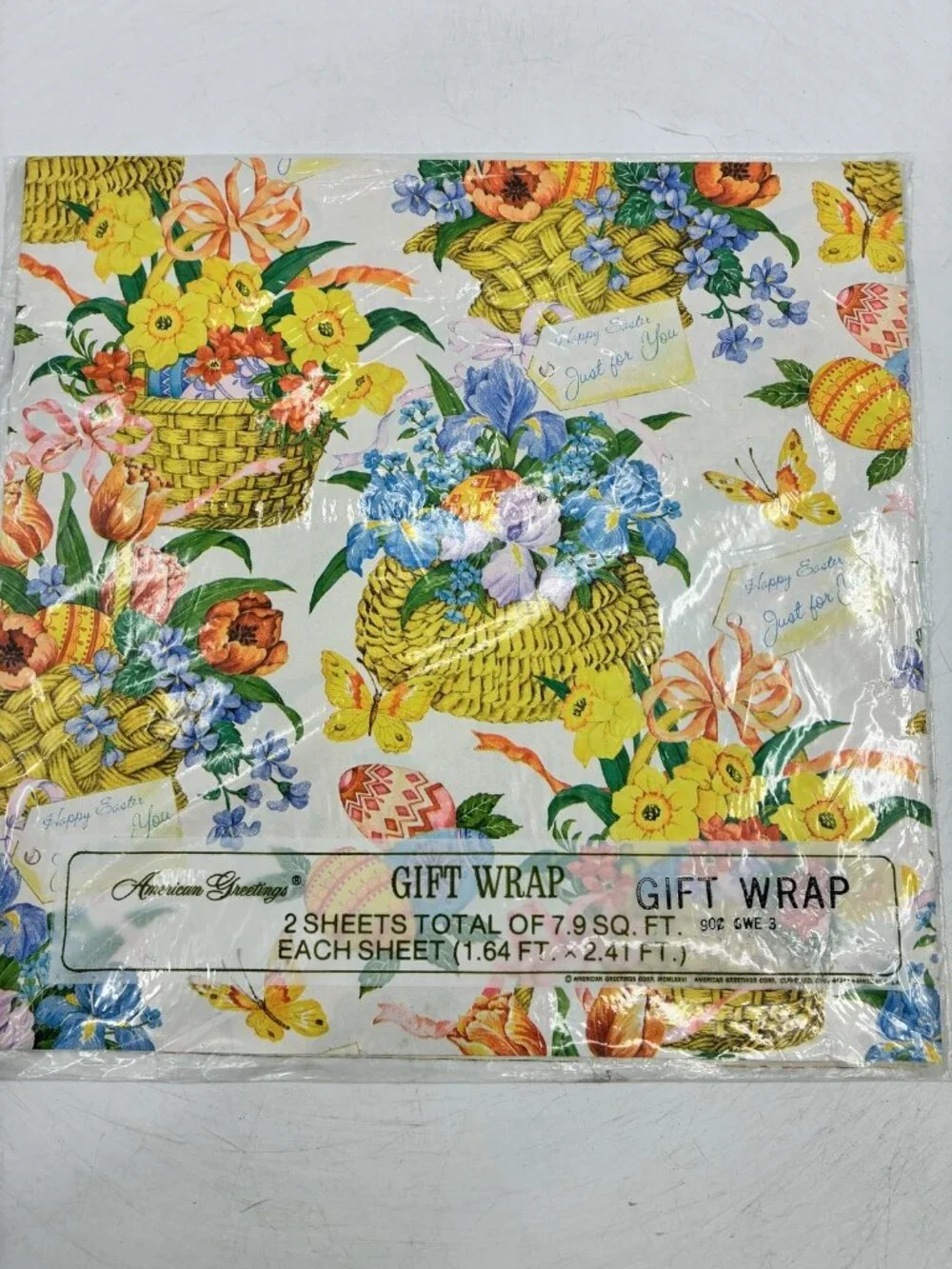 Vintage 1975 American Greetings Easter Basket Floral Gift Wrapping Paper 2